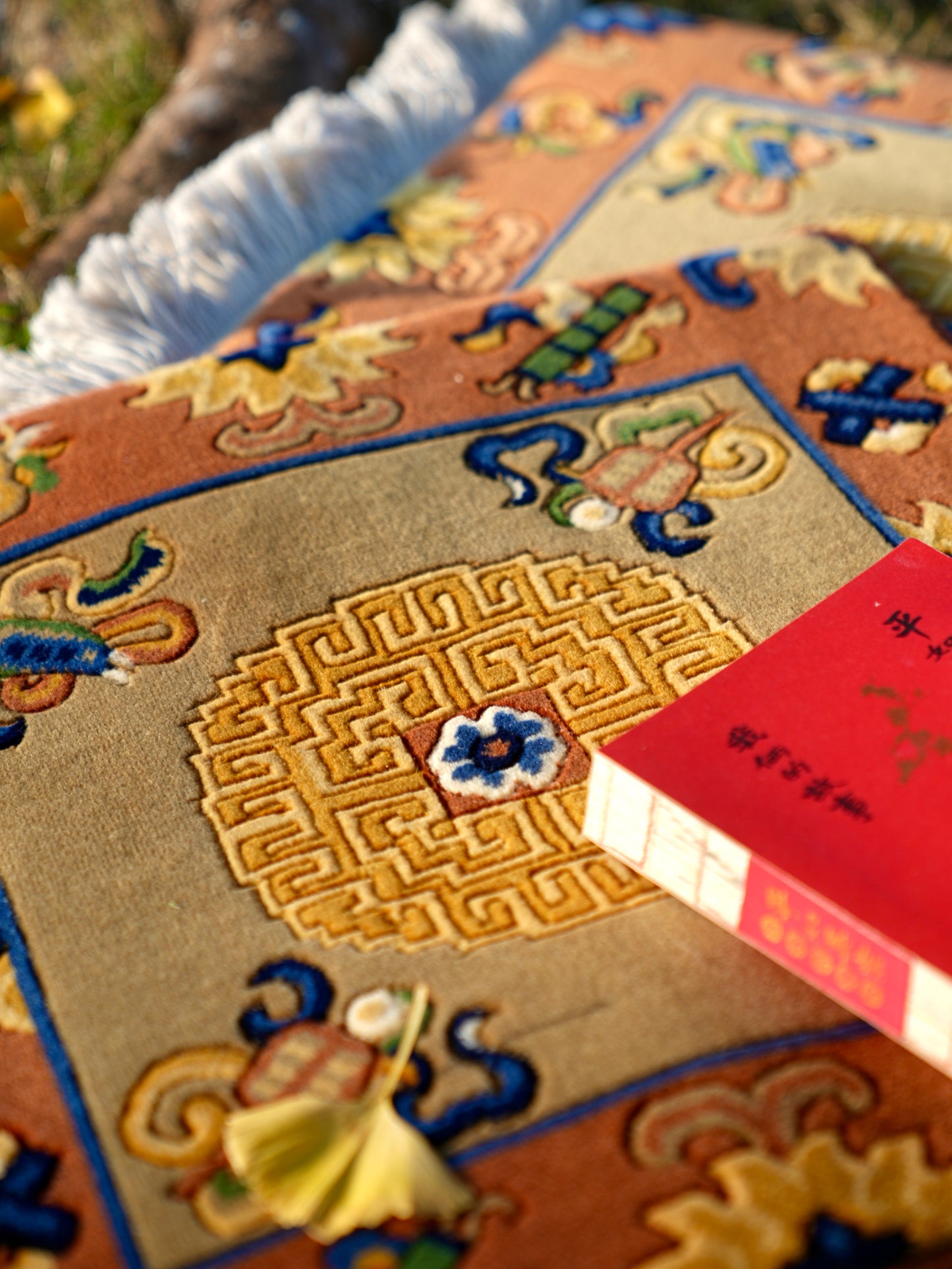 Alfombra cuadrada de lana con bendición tradicional china, tapete de piso, cojín de asiento o manta decorativa.