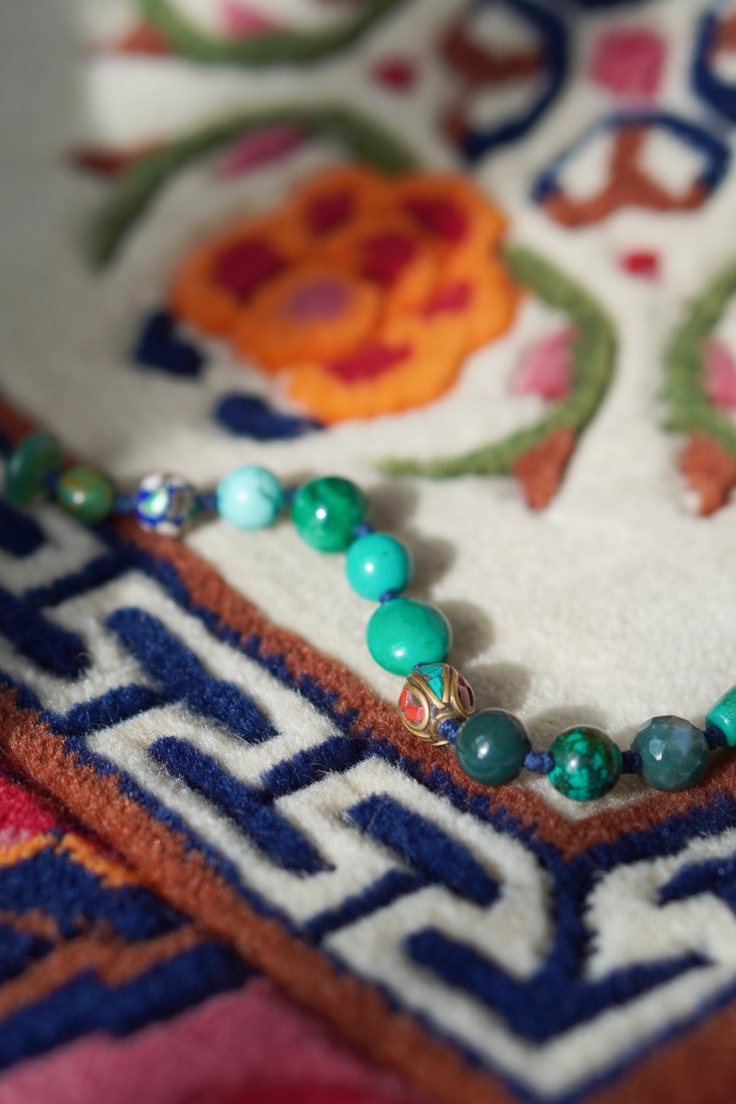 Pulsera artesanal de turquesa, tesoros de piedras preciosas tibetanas
