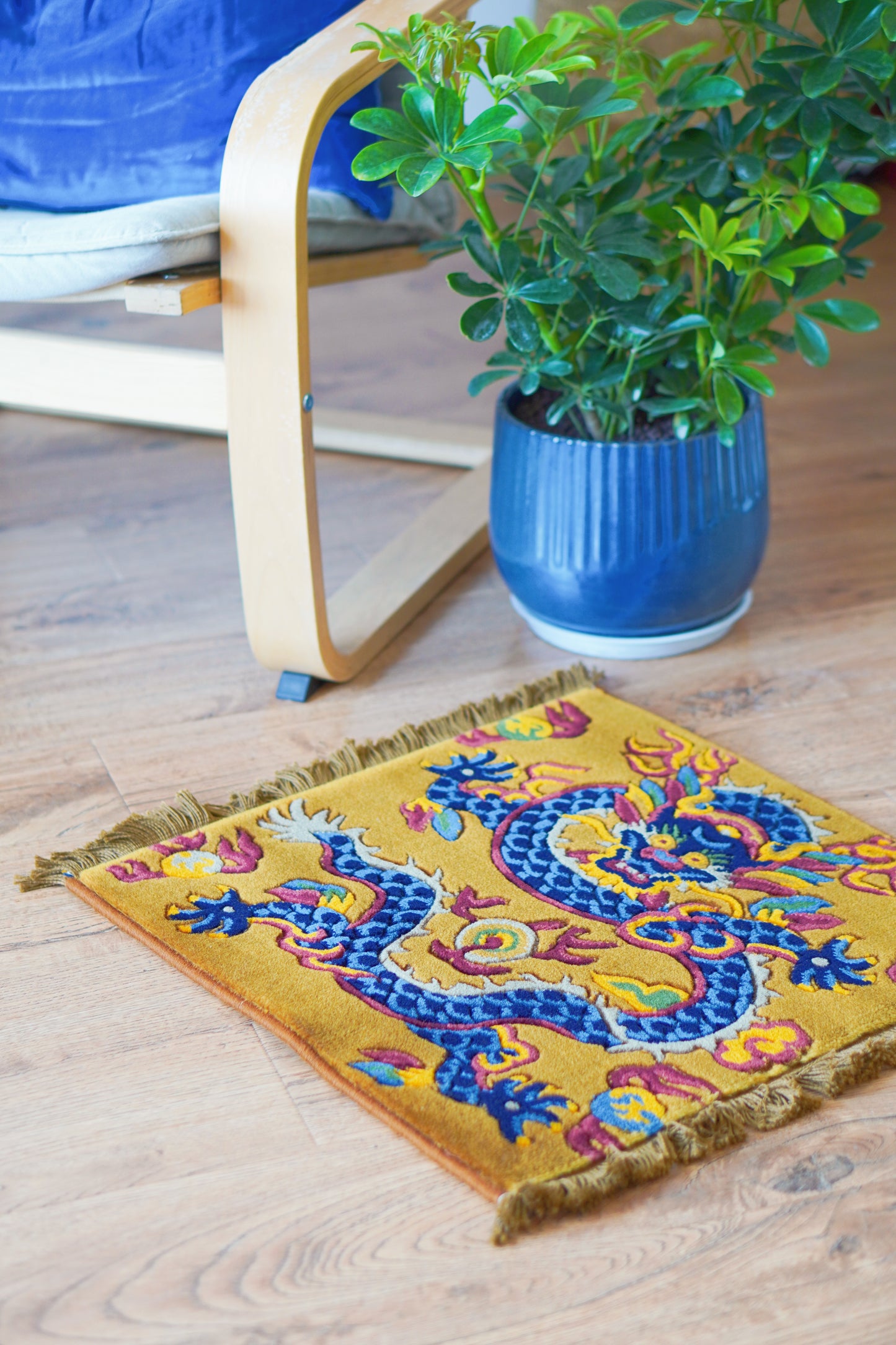 Alfombra de lana cuadrada con diseño de dragón tibetano tradicional de China, tapete de suelo, cojín de asiento, cojín decorativo, manta decorativa
