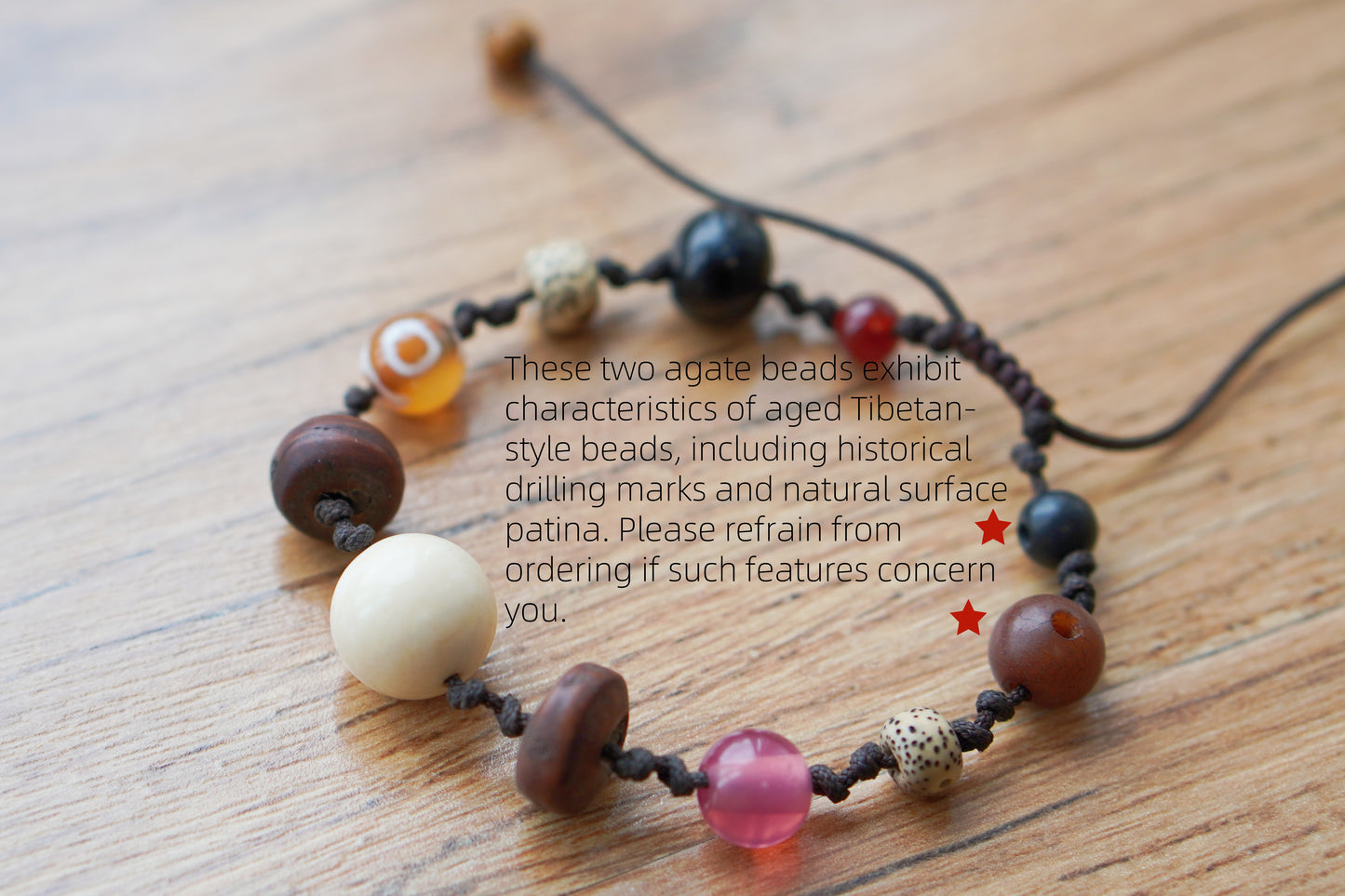 Pulsera tejida con múltiples piedras preciosas tibetanas, semillas de bodhi, cuentas dzi y ágata