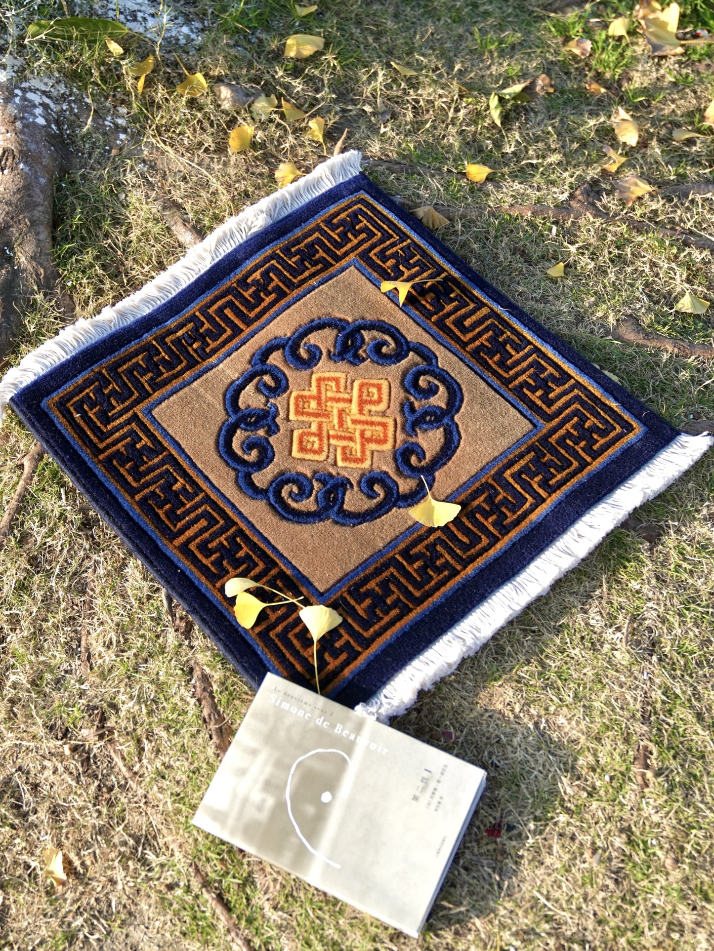 Alfombra/tapete/manta decorativa de lana multifuncional con estampado tradicional chino en amarillo jengibre intenso