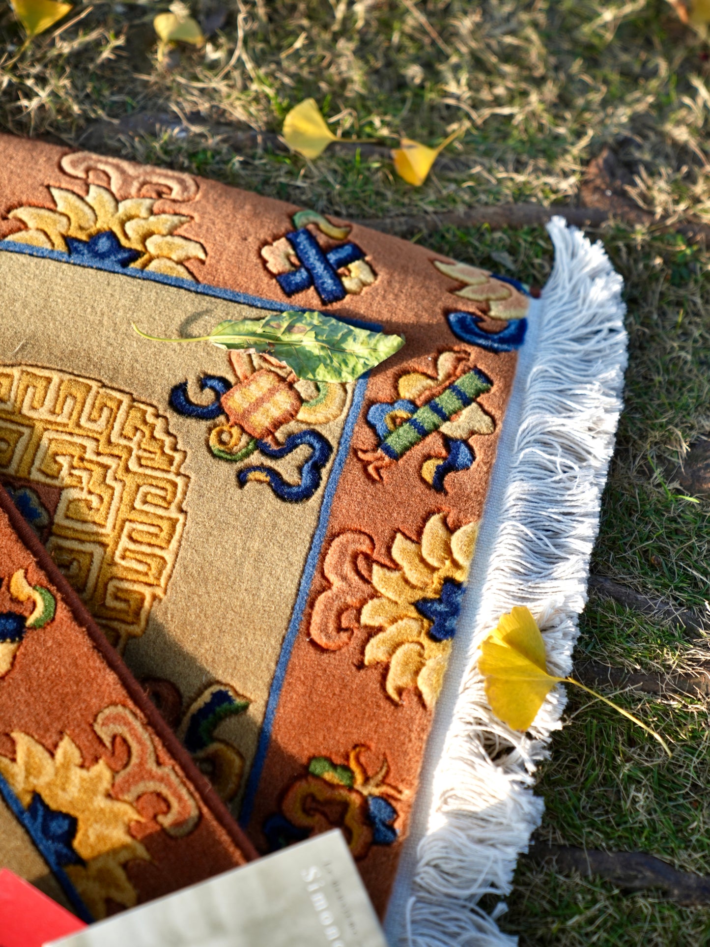 Alfombra cuadrada de lana con bendición tradicional china, tapete de piso, cojín de asiento o manta decorativa.