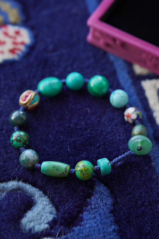 Pulsera artesanal de turquesa, tesoros de piedras preciosas tibetanas